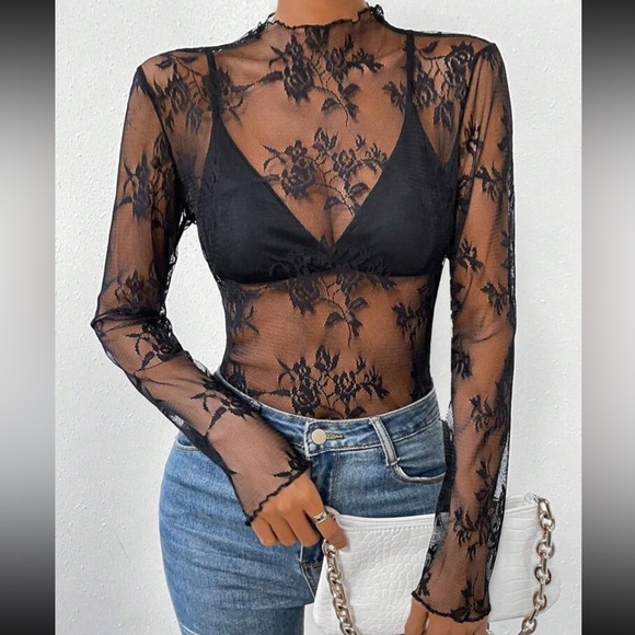 Tops - Black Lace Sheer Top